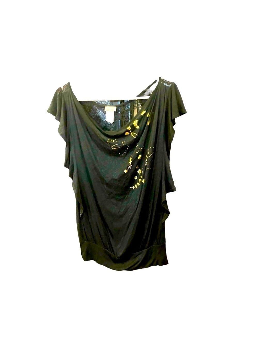 Fashion Magazine Black Gold Lace Ruched Top Size S